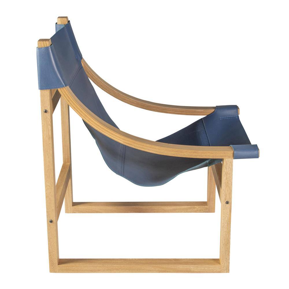 Lima Cobalt Blue Leather and Oak Accent Chair