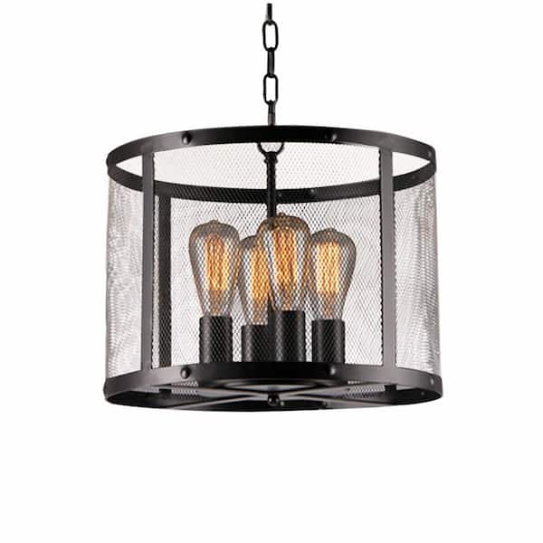Warehouse of Tiffany Tiyosa 19 in. 4-Light Indoor Black Pendant Lamp with Light Kit