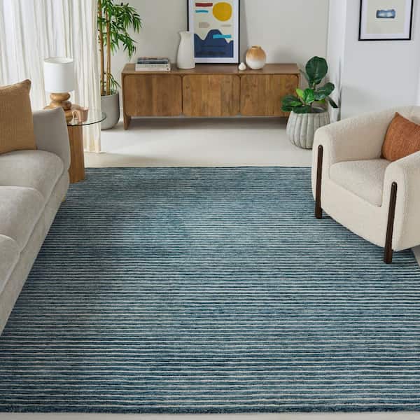 Ebony 9 ft. x 12 ft. Blue Striped Area Rug