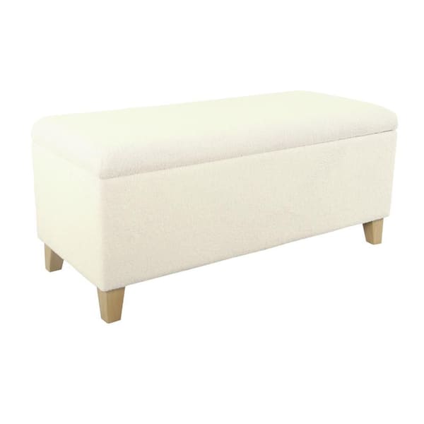 Benjara Liv Cream and Natural Brown Fabric Rectangle Storage Ottoman