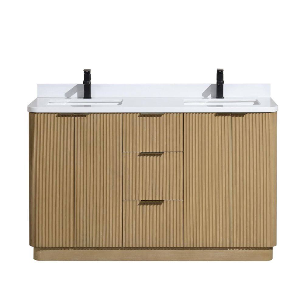 Calamigo 55 W x 22 in. D x 34.5 H Single Bath Vanity in Oak with Engineered Quartz Top in White with White Basin price history on PriceWatchPro