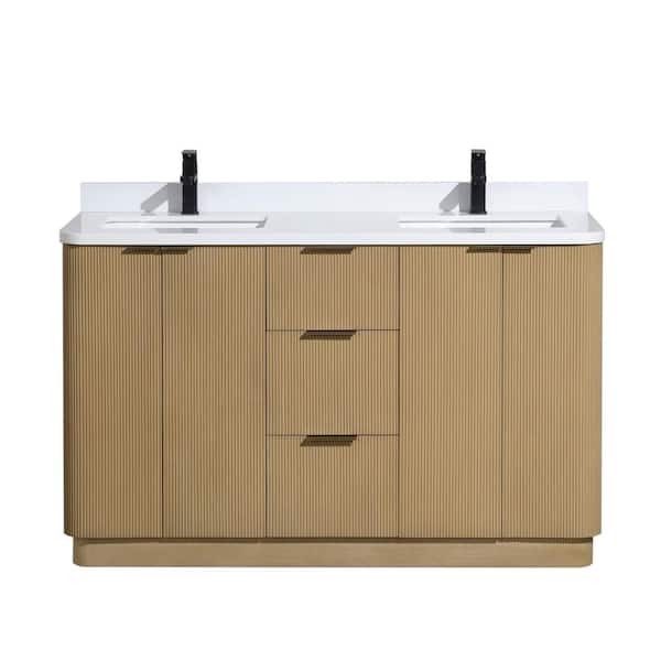 Calamigo 55 W x 22 in. D x 34.5 H Single Bath Vanity in Oak with Engineered Quartz Top in White with White Basin
