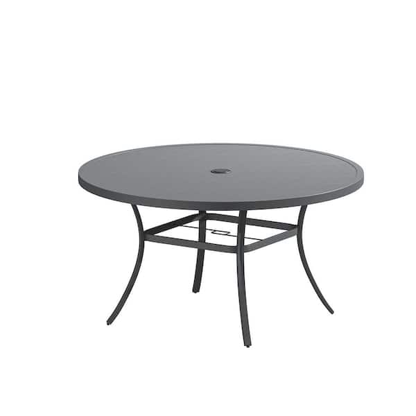 Unbranded Dark Grey Metal Outdoor Patio Round Dining Table with Adjustable Umbrella Hole for Deck Lawn Garden