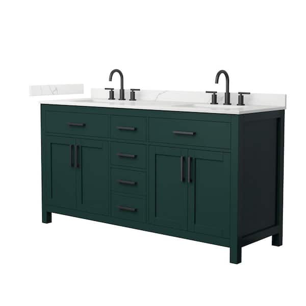 Wyndham Collection Beckett 66 in. Double Freestanding Green Bath Vanity with Giotto Quartz Top (Assembled)
