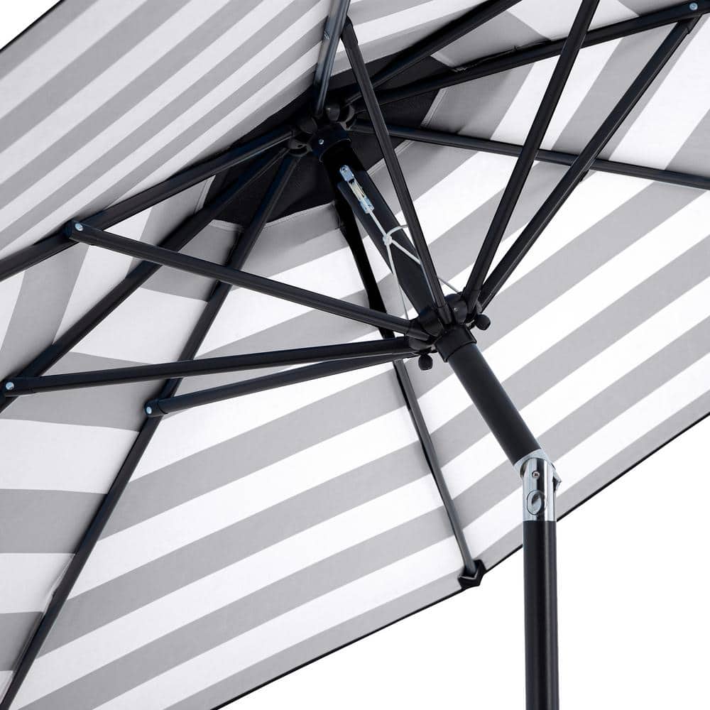 9 Ft Black and White Striped Outdoor Patio Umbrella with Tilt