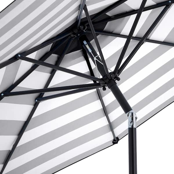 9 ft. Striped Patio Umbrella with Push Button Tilt in Black and White