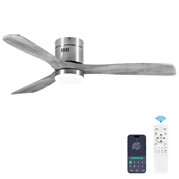 52 in. Wood Indoor Gray Ceiling Fan with Dimmer LED Light and DC Reversible and APP/Remote Control