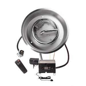 12 in. Round Remote Control Fire Pit Burner Kit, Stainless Steel, Electronic Ignition, Propane