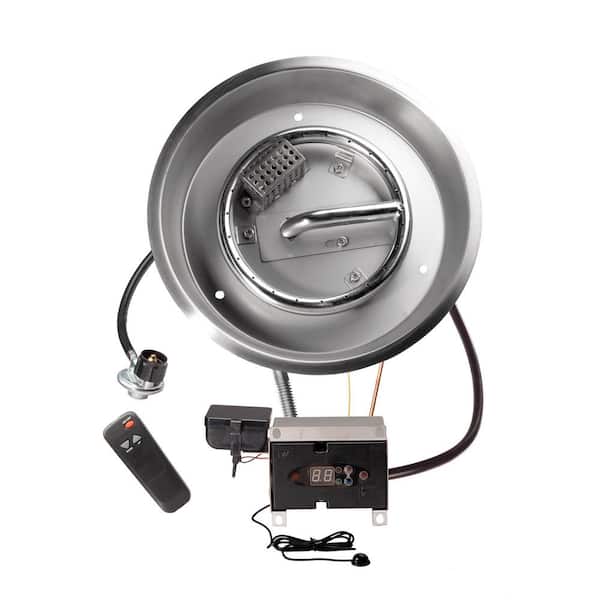 Celestial Fire Glass 12 in. Round Remote Control Fire Pit Burner Kit, Stainless Steel, Electronic Ignition, Propane
