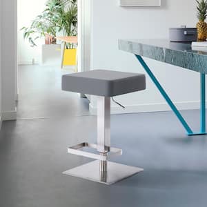 Kaylee Contemporary Swivel Bar Stool in Brushed Stainless Steel and Grey Faux Leather