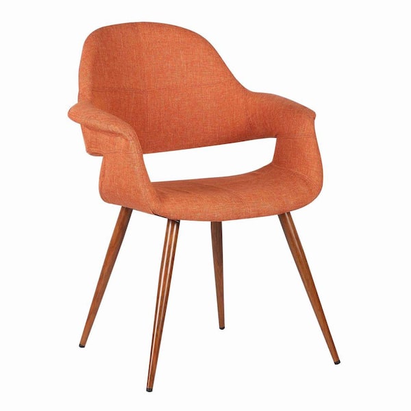 Benjara Mid Century Orange and Brown Fabric Dining Chair with Round Tapered Legs
