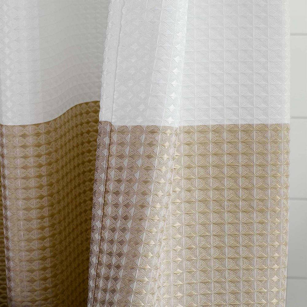 Taupe and White Waffle Weave Fabric Shower Curtain, 70" x 72"