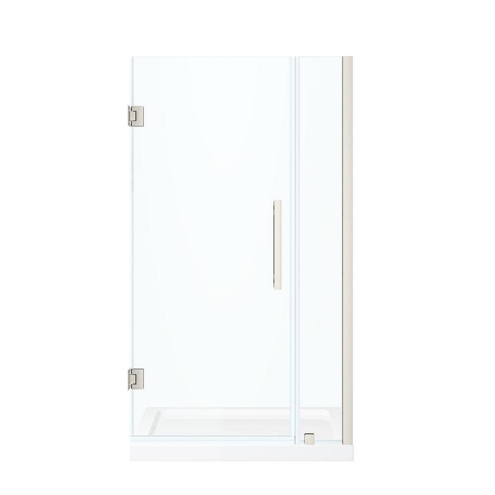 Tampa-Pro 32" Satin Nickel Frameless Alcove Shower Kit with Base
