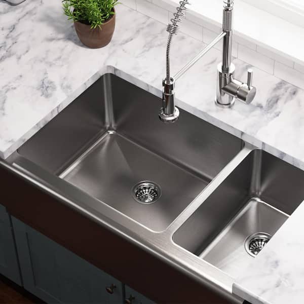 MR Direct Farmhouse Apron Front Stainless Steel 33 in. Double Bowl Kitchen Sink