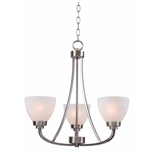 Hampton Bay Hastings 3-Light Brushed Steel Chandelier with White Glass Shades