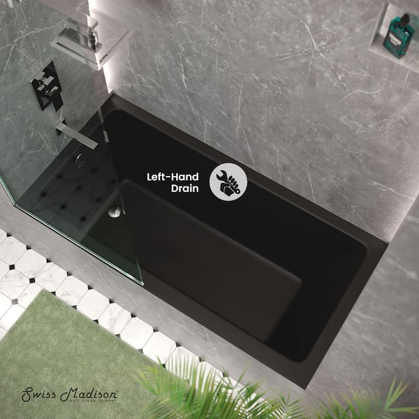 Voltaire 60 in. x 30 in. Rectangular Soaking Alcove Bathtub with Left-Hand Drain in Matte Black
