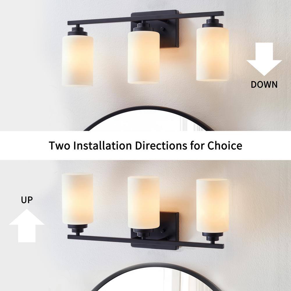 Black 3-Light Dimmable Cylinder Vanity Light with Frosted Glass