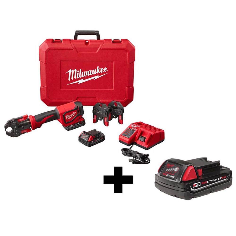 Milwaukee M18 18-Volt Lithium-Ion Cordless Short Throw Press Tool Kit with 3 PEX Crimp Jaws (3) 2.0 Ah Batteries and Charger -  2674-22C-48-11-