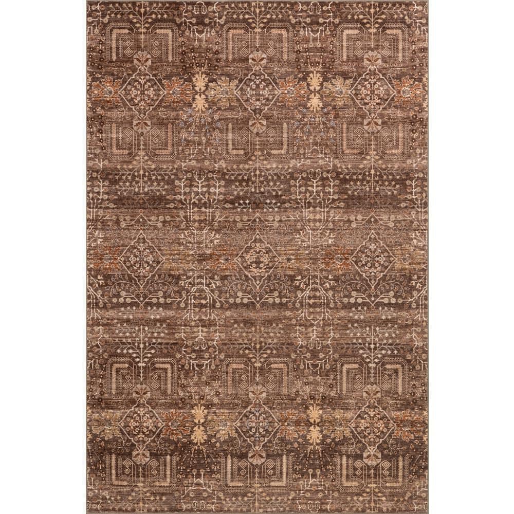 nuLOOM McKenna Floral Spill Proof Washable Brown 8 ft. x 10 ft