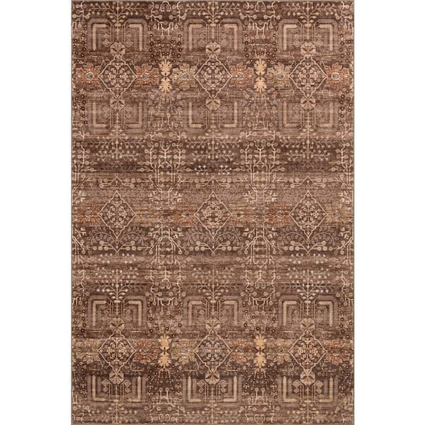 McKenna Floral Spill Proof Washable Brown 8 ft. x 10 ft. Indoor Area Rug