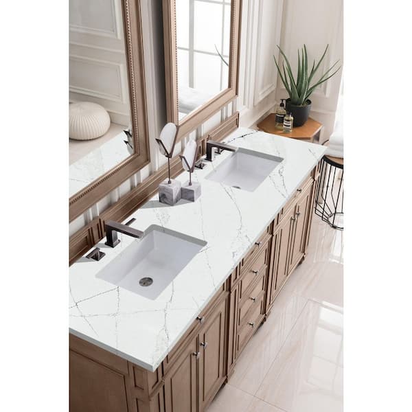 James Martin Vanities Bristol 72 in. W x 23.5 in. D x 34 in. H Double Bath Vanity in Whitewashed Walnut with Ethereal Noctis Quartz Top