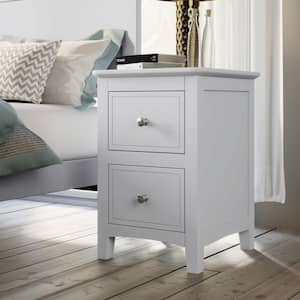 2-Drawers Solid Wood White Finish Nightstand