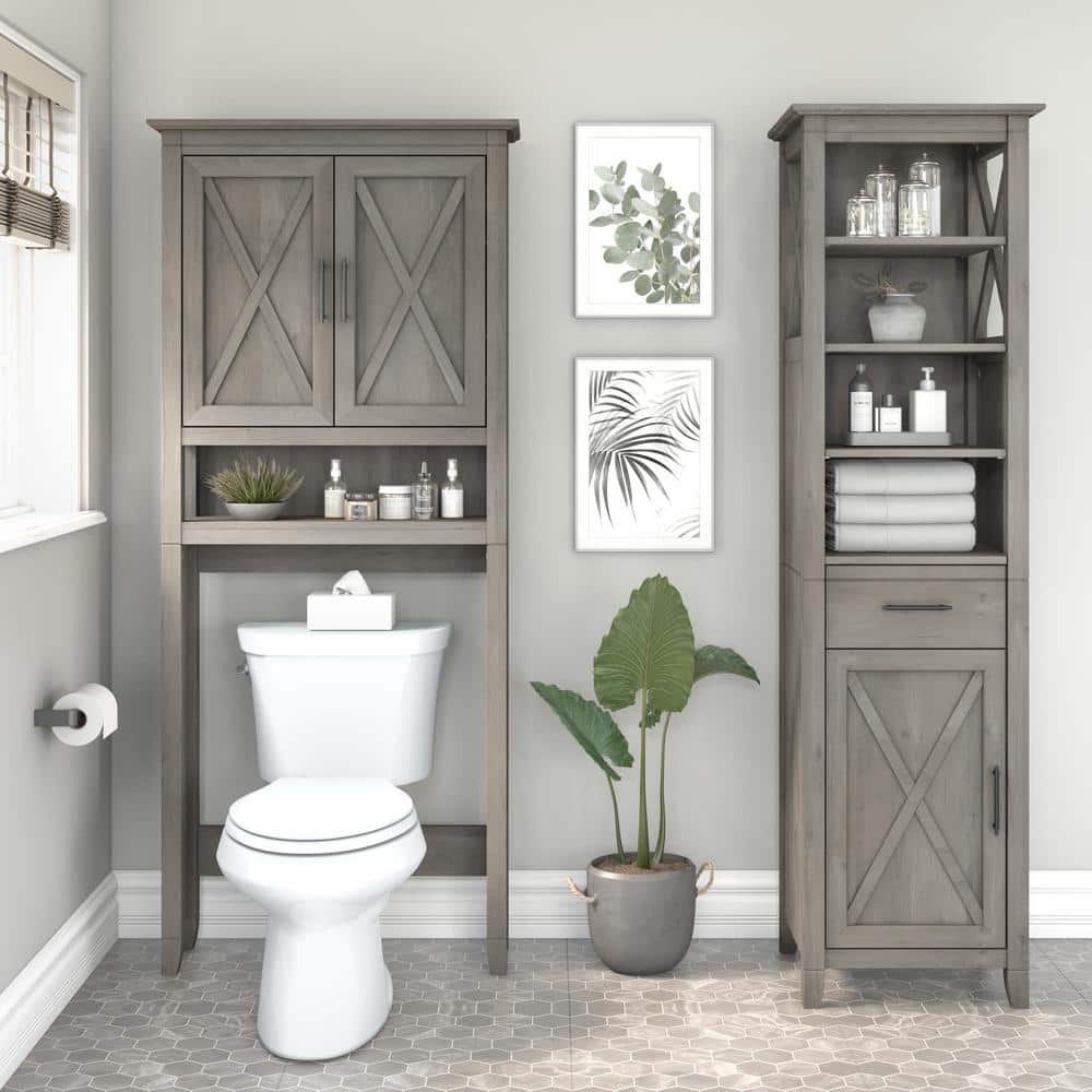 Driftwood Gray Tall Adjustable Bookcase Cabinet with Doors