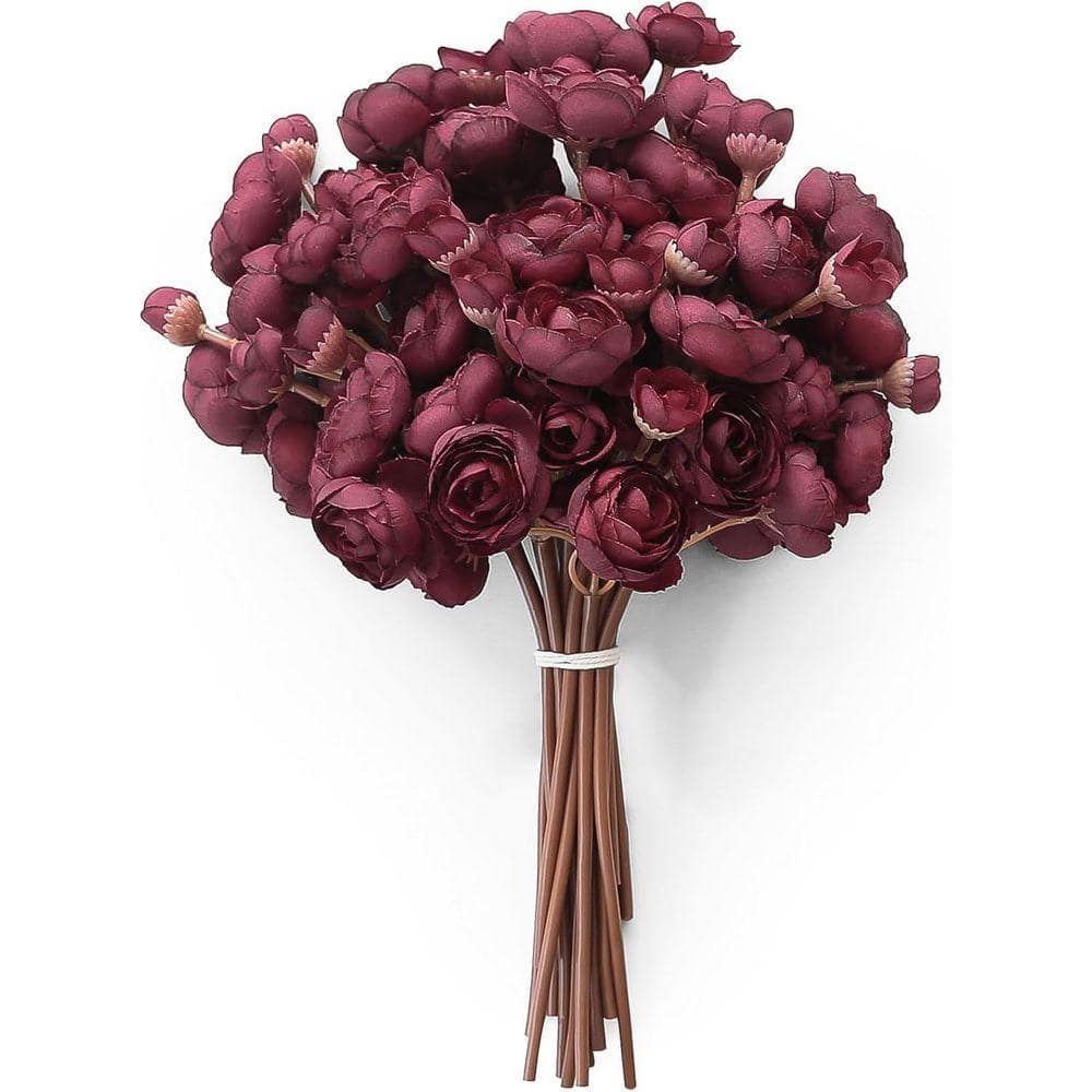 11 in. Red Indoor Artificial Ranunculus Flower, Burgundy, 18