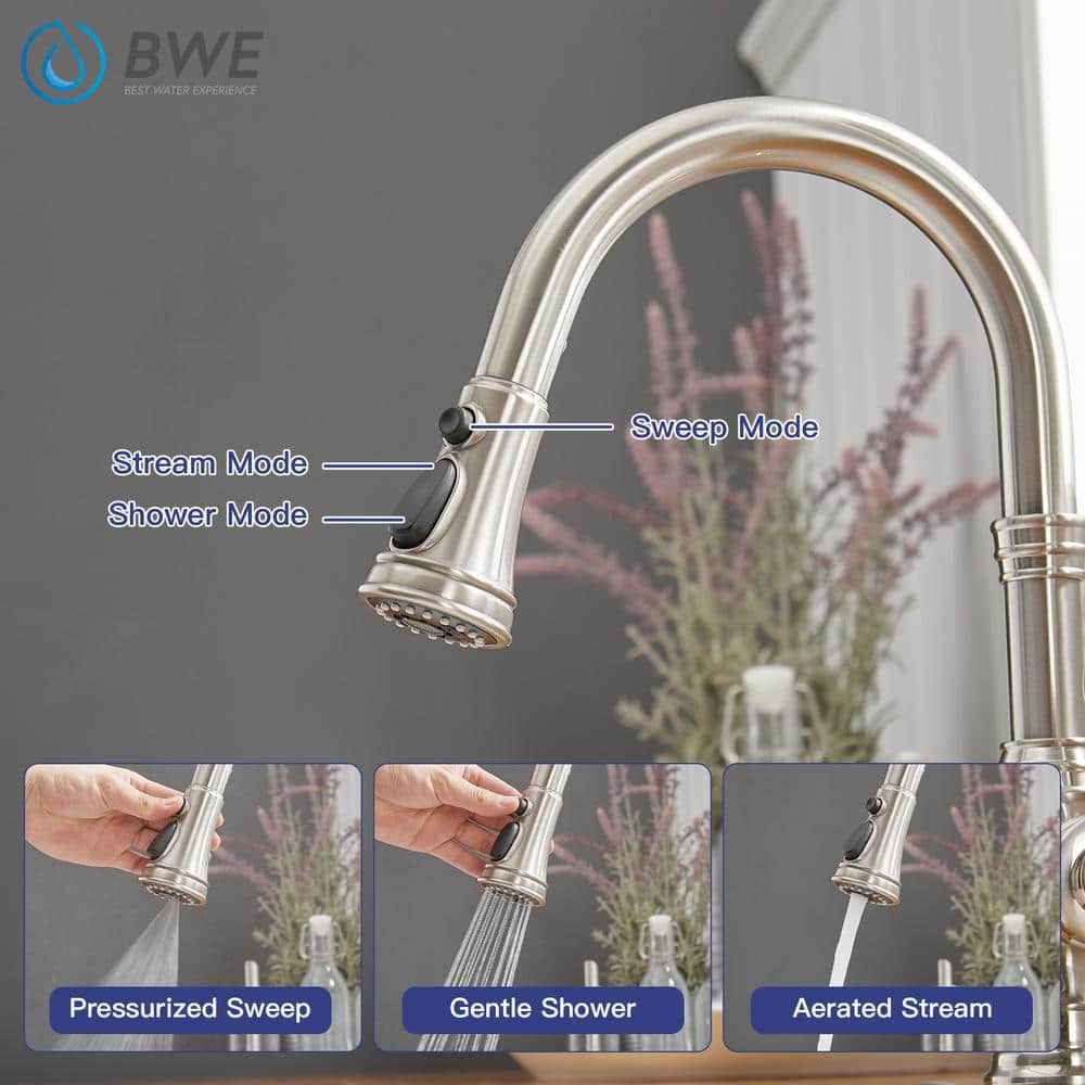 Brushed Nickel Single Handle Pull-Down Kitchen Faucet with Spray