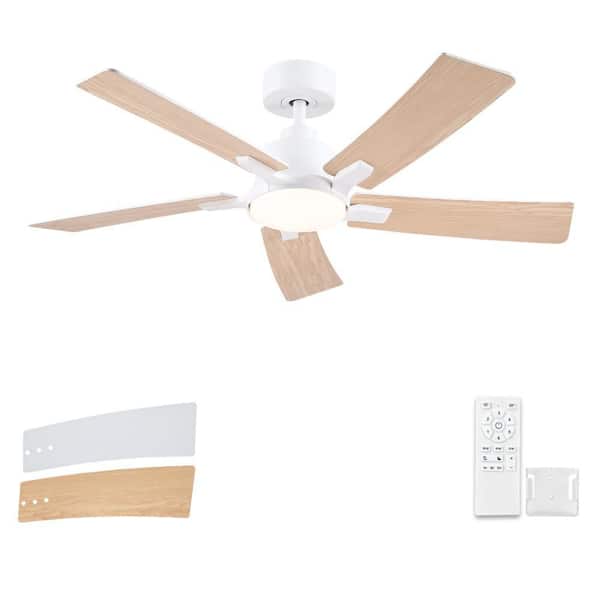 Realmate Modern 46 in. Integrated LED Indoor Matte White Standard Ceiling Fan with Light, Remote Control and 5 Reversible Blades