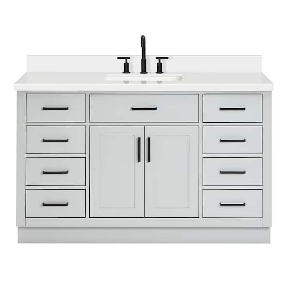 Hepburn 54 in. W x 22 in. D x 36 in. H Single Freestanding in Gray Bath Vanity with Pure White Quartz Top