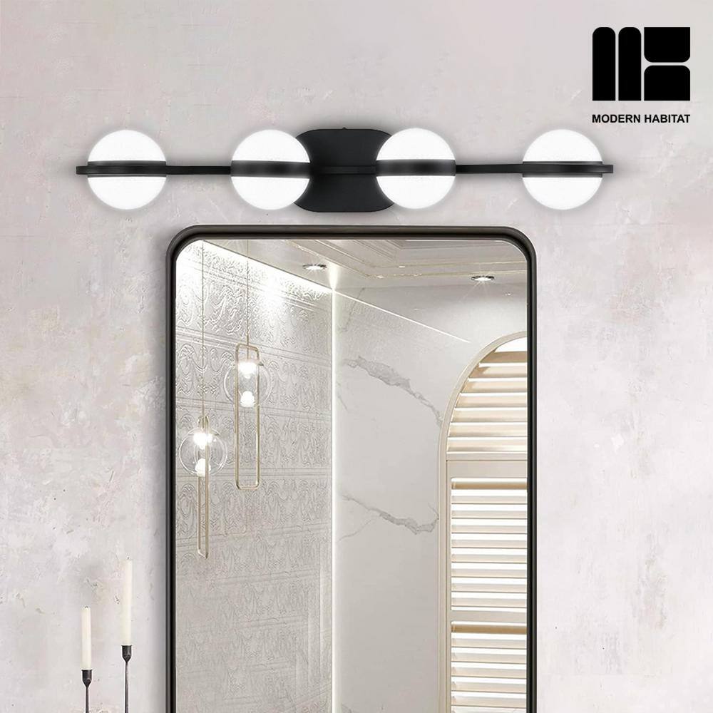Black Metal 4-Light Dimmable LED Vanity Light with Globe Shades