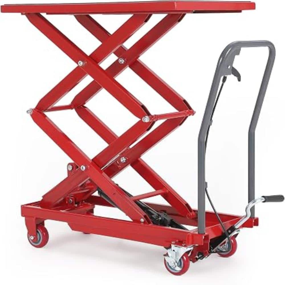 "770 lbs Double Scissor Hydraulic Lift Table Cart, 50"" Max Lift Height, Foot-Pedal Table on 4 Wheels, Red" price history on PriceWatchPro