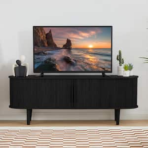 Black 62.99 in. Wood TV Stand For TVs up to 70 in. With Sliding Door