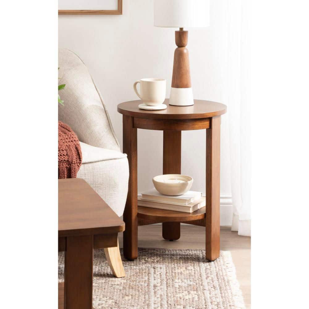 Foxford 16 in. Walnut Brown Round Wood Veneer/MDF End Table - thumbnail 10