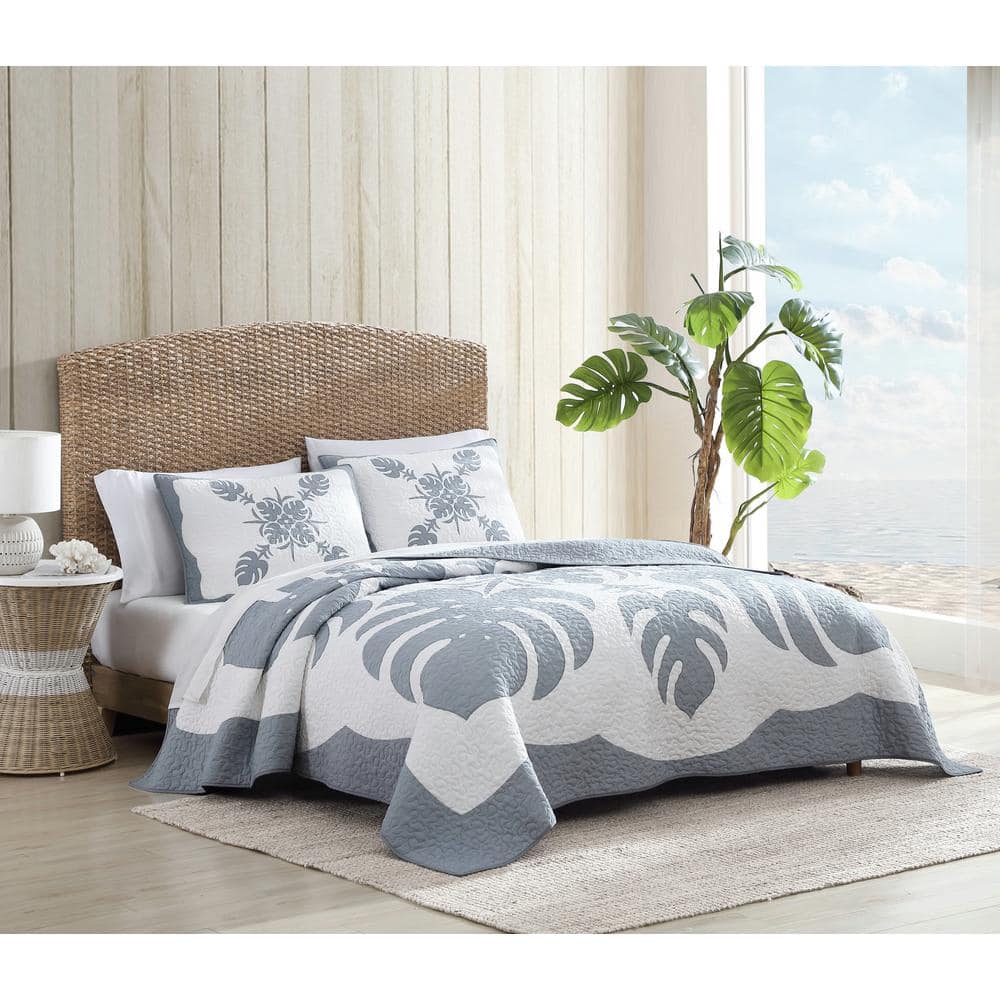 Molokai Gray and White Embroidered Cotton Standard Sham