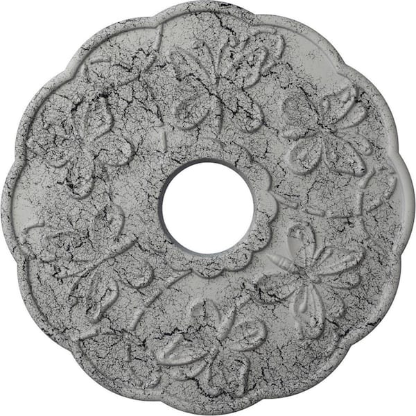 Ekena Millwork 1 in. x 17-7/8 in. x 17-7/8 in. Polyurethane Terrones Butterfly Ceiling Medallion, Ultra Pure White Crackle