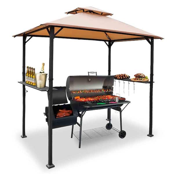 OUPES 8 ft. x 5 ft. Beige Outdoor Patio Straight Top Grill Gazebo