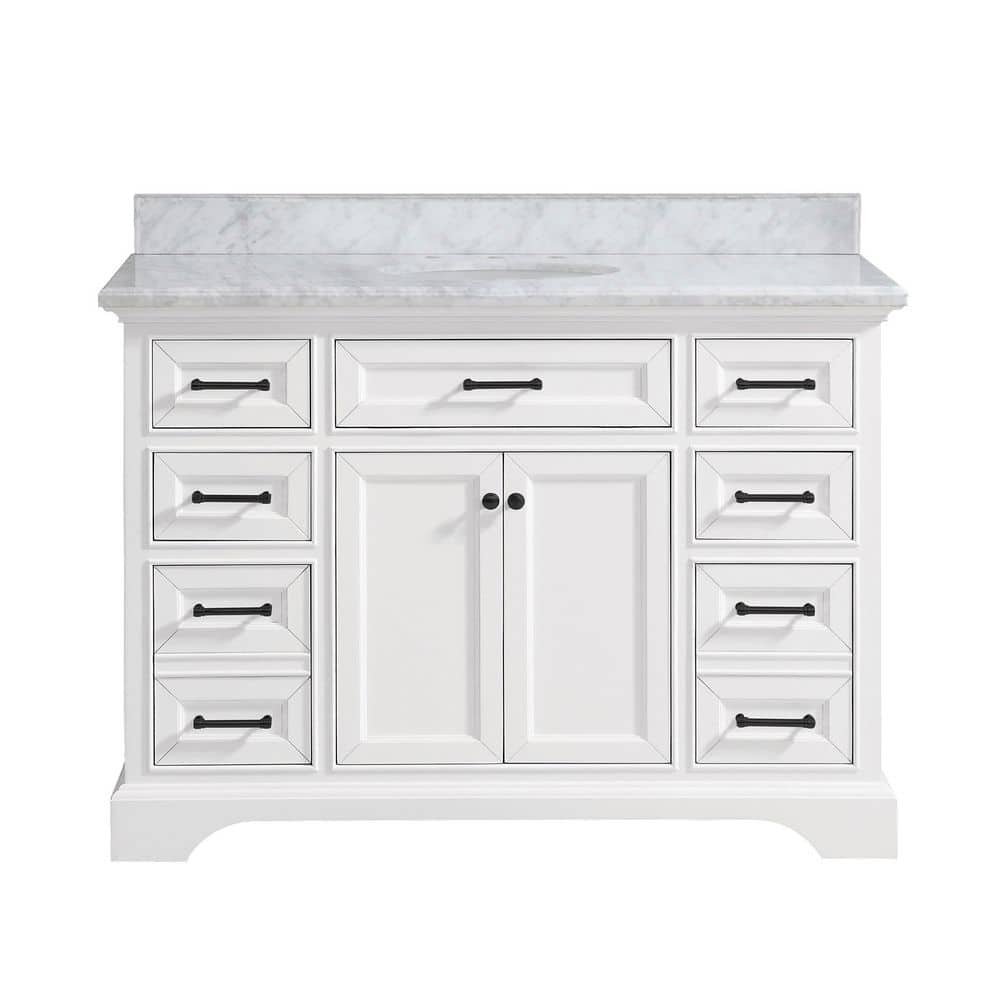 Windlowe 49 in. Single Sink White Bath Vanity with White Carrara Marble Top and Additional Black hardware price history on PriceWatchPro