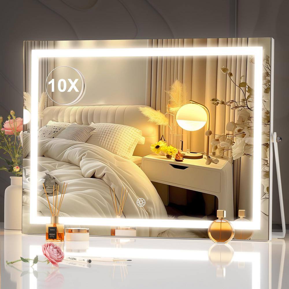Square White Frame 13.8 in. W x 17.7 in. H LED Makeup Mirror, 3 Modes Light