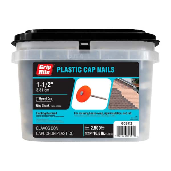 Grip-Rite #12 x 1-1/2 in. Plastic Round Cap Roofing Nail (2,500-Pack)
