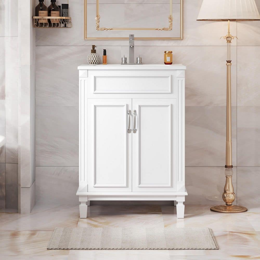 Ziyudura 24 in. Single Sink Freestanding White Bath Vanity with