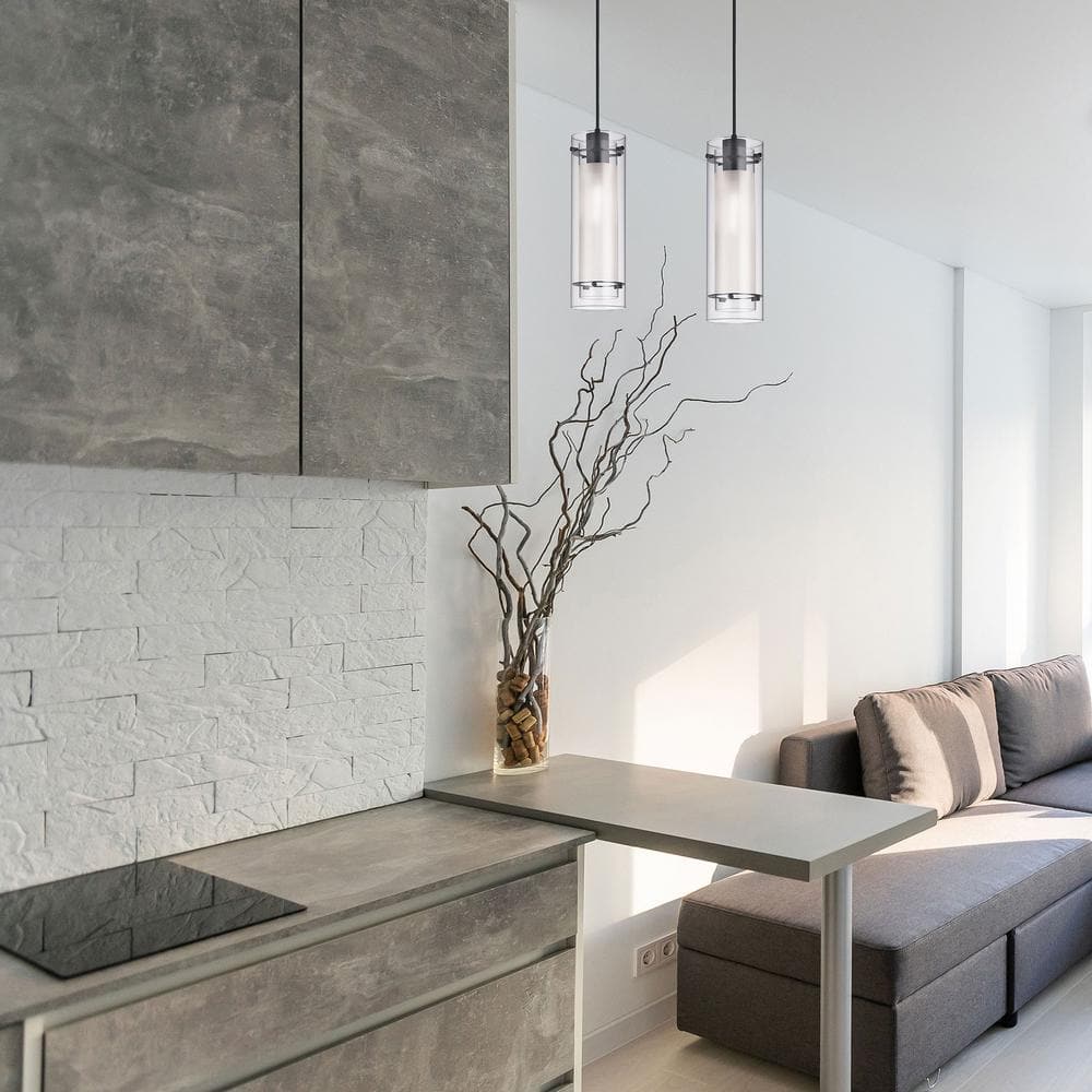 Matte Black and Clear Glass Cylinder Pendant Light