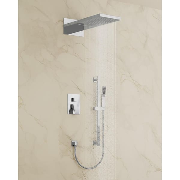 YAWWALK 3-Spray 22 in. Rectangle Wall Mount Rainfall and Waterfall Shower System in Chrome (Valve Included)