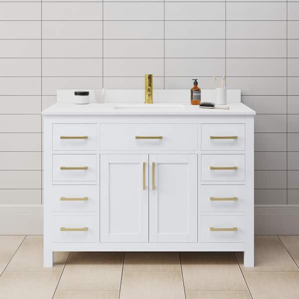 Wyndham Collection Beckett 48 in. W x 22 in. D x 35 in. H Single Sink Bathroom Vanity in White with White Cultured Marble Top