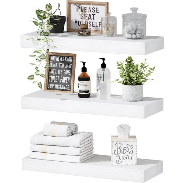 Unbranded 15.7 in. W x 6.7 in. D White Farmhouse Decorative Wall Shelf (Set of 3)