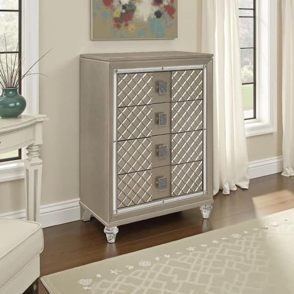 Loy Metallic Champagne Gold and Silver 4 Drawer 17 in. Chest of Drawers Dresser without Mirror