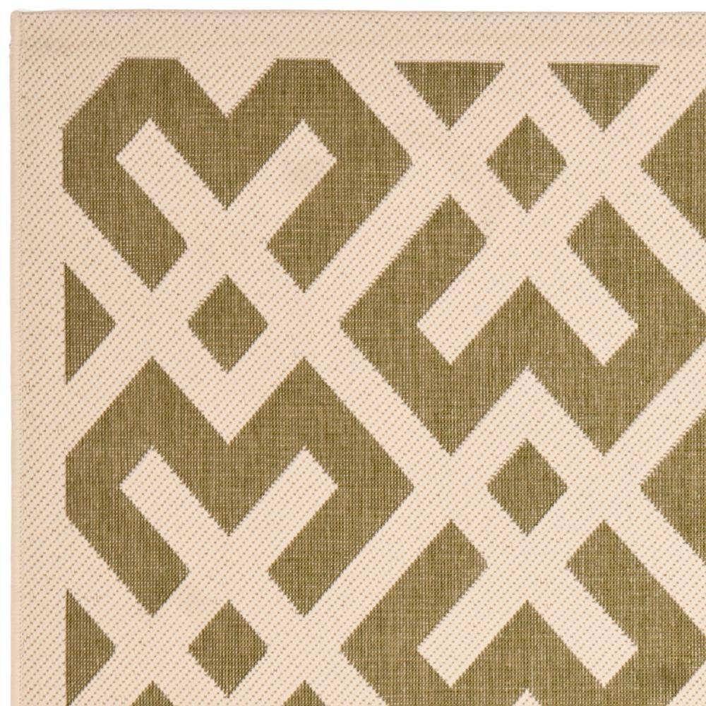 Green and Bone Geometric Synthetic Outdoor Area Rug