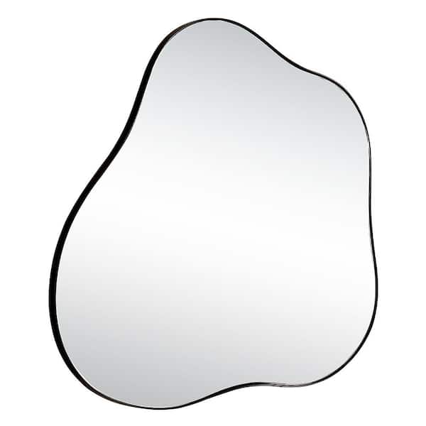 Black 29.5 in. W x 31.5 in. H Art Deco lrregular Metal Framed Mirror Wall Mirror Wall Decor Mirror