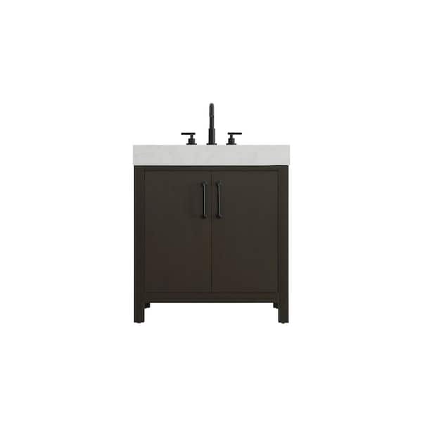 30 in. Single Sink Mocha Brown Bath Vanity with White Engineered Marble Top